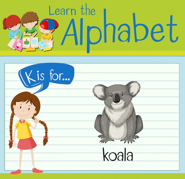 Vector la letra k de la flashcard es para el koala