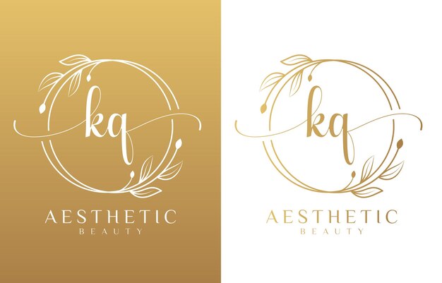 La letra k y el logotipo de belleza q con adornos floridos