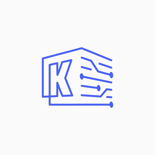 Letra K Tecnología de circuitos eléctricos bloque de cubo Logotipo Contorno Ícono vectorial Ilustración