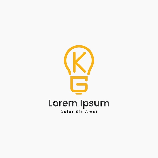 Letra KG GK forma de bombilla simple diseño de logotipo lineal ilustración de icono vectorial