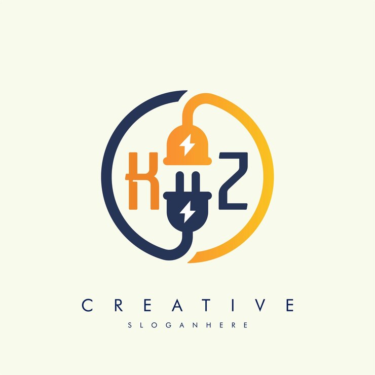 Vector letra kz zk icono de enchufe eléctrico enchufe eléctrico con símbolo de iluminación