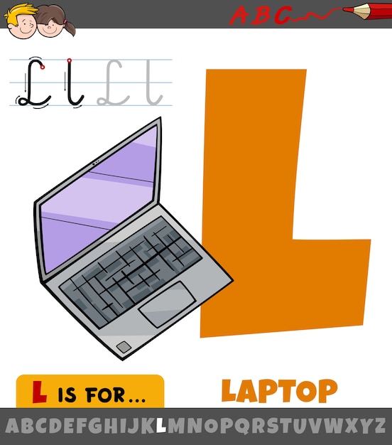Letra l del alfabeto con portátil de dibujos animados