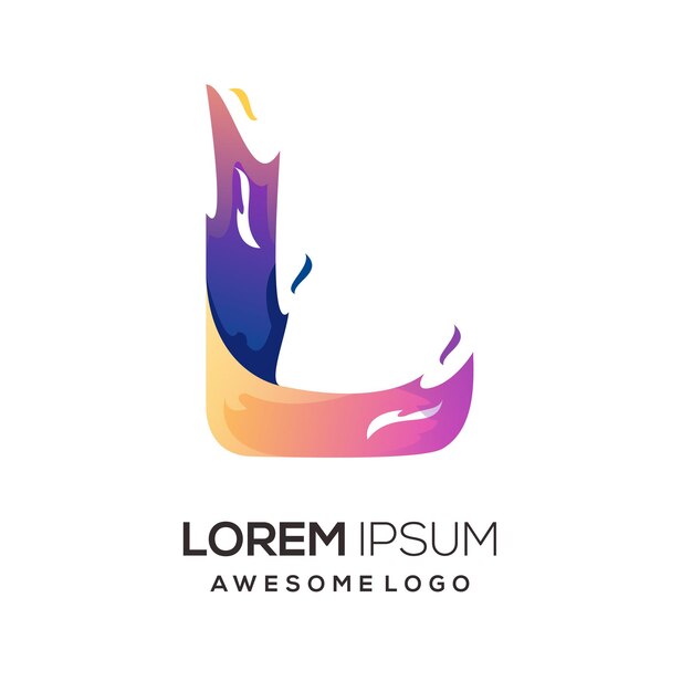 Letra L con ilustración de gradiente de logo colorido de fuego