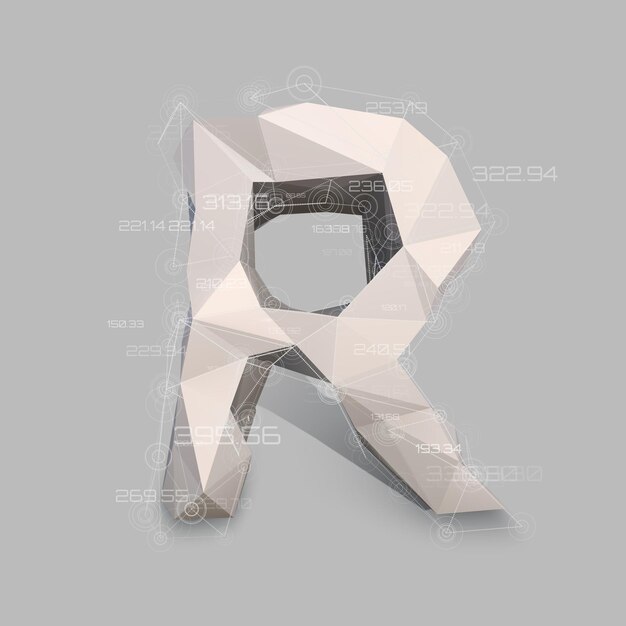 Letra latina mayúscula R en estilo polivinílico Red transparente virtual abstracta con datos Concepto de vector de objeto virtual