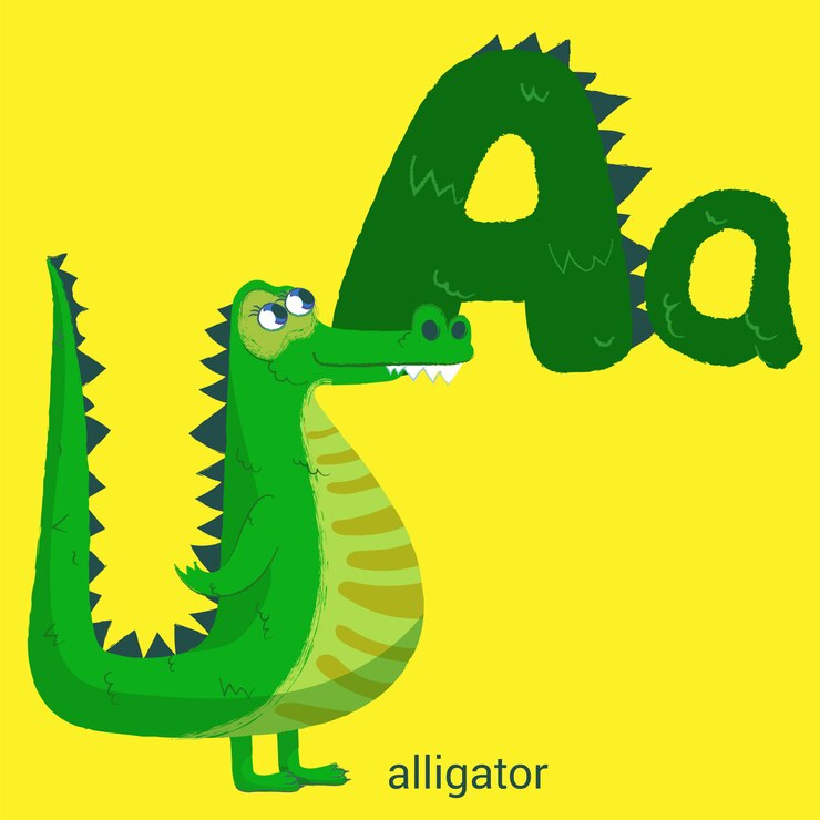 Vector letra a con lindo cocodrilo para libros infantiles