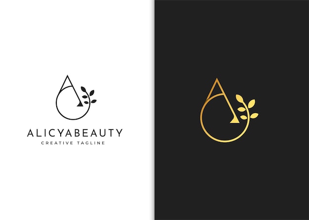 Letra a línea diseño de logotipo simple con icono de la naturaleza