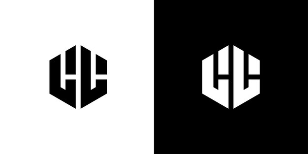 Letra LL polígono Diseño de logotipo minimalista y profesional hexagonal sobre fondo blanco y negro