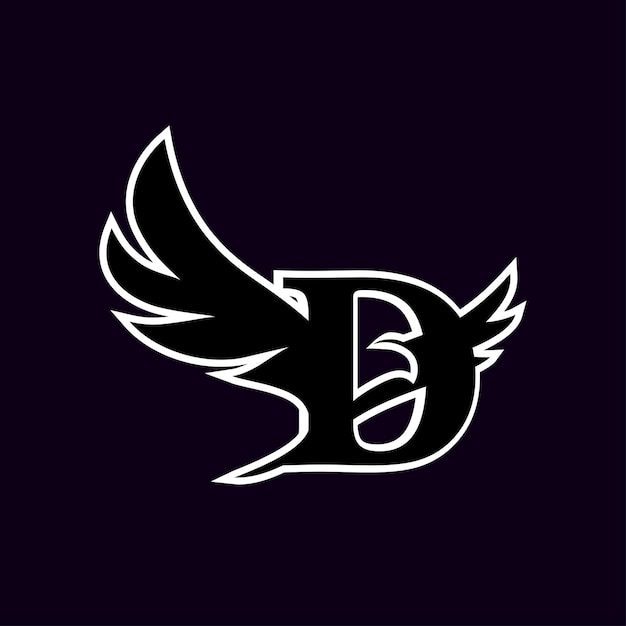 Letra del logotipo D con bandada de pájaros voladores que se desintegran de la letra Icono de letra de mosca de pájaro