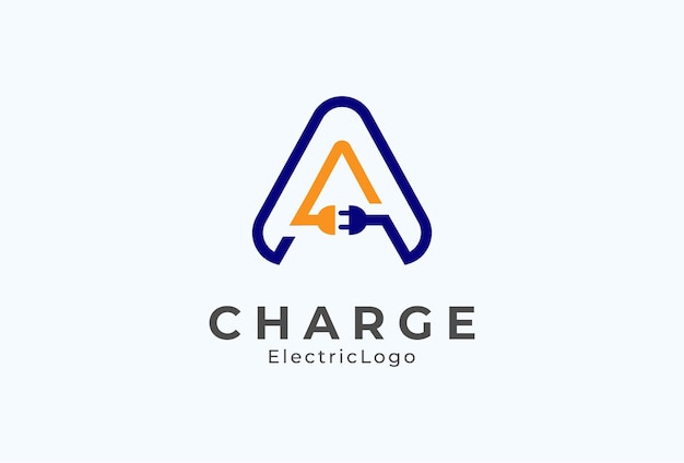 Letra A Logotipo de enchufe eléctrico, combinación de letra A y enchufe, plantilla de logotipo de diseño plano