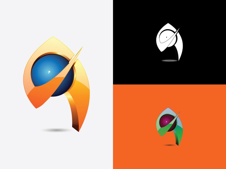Vector letra un logotipo envuelto alrededor de una esfera y de pie