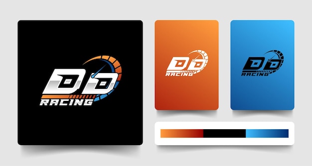Letra del logotipo del monograma Speed DD con estilo de color del velocímetro rpm