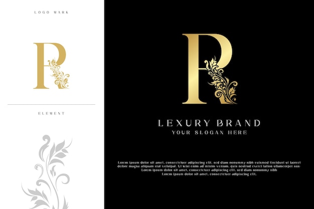 letra de lujo r nombre dorado inicial diseño de logotipo moderno
