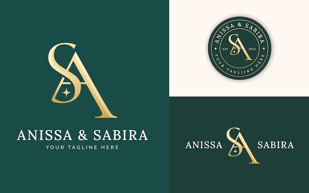 Letra de lujo a y s monograma serif con diseño de logotipo de insignia