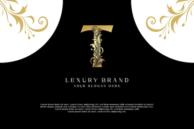 letra de lujo t nombre dorado inicial diseño de logotipo moderno