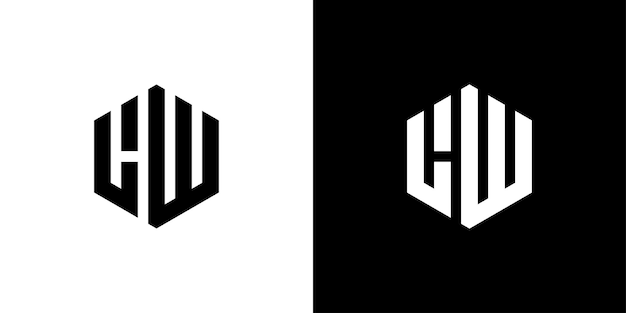 Letra LW polígono Diseño de logotipo minimalista y profesional hexagonal sobre fondo blanco y negro