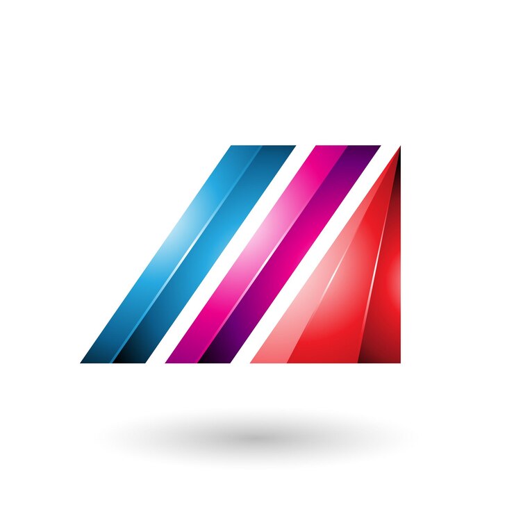 Vector letra m azul y magenta de barras diagonales brillantes