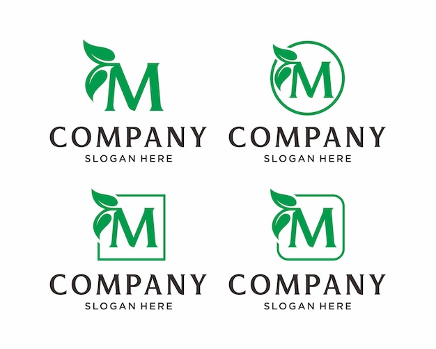 Letra M con diseño de logo de hoja