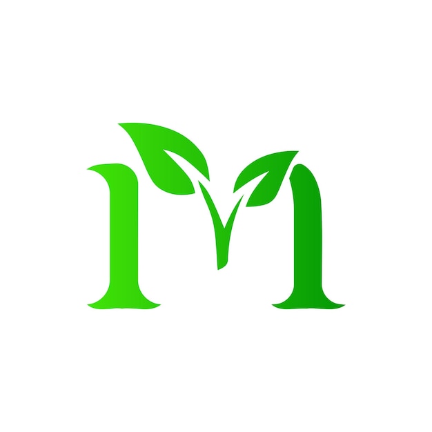 Letra m con diseño de logotipo de hoja natural