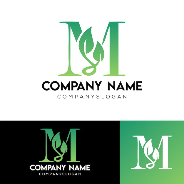 Letra M con diseño de logotipo de hoja Vector