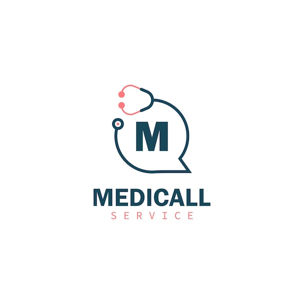 Letra M con estetoscopio Diseño de icono de logotipo de servicio médico