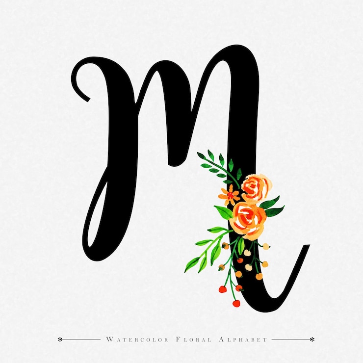 Vector letra m fondo floral acuarela