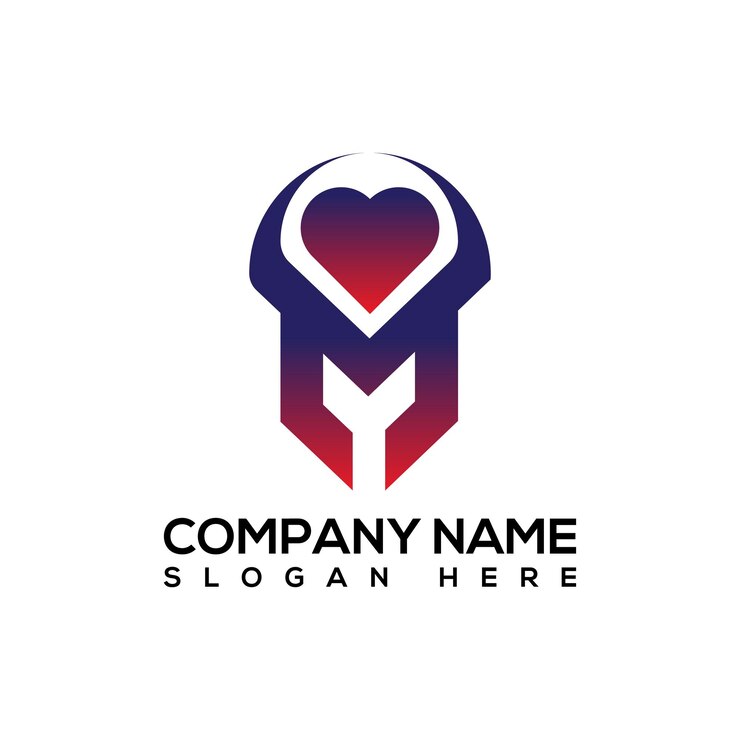 Vector letra m con el icono del diseño del logo de amor.