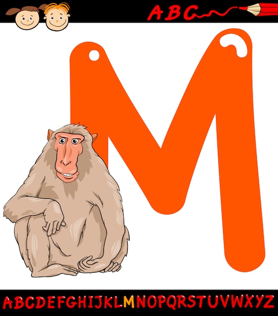 letra m para la ilustración de dibujos animados de macaco
