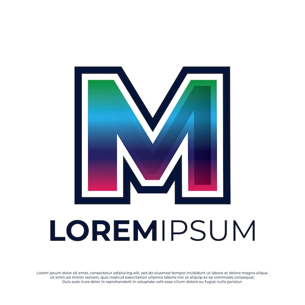 Letra M inicial logotipo colorido ilustración diseño fuente arco iris color aislado sobre fondo blanco