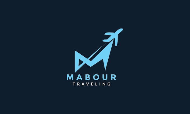 Letra M moderna con diseño de ilustración de vector de icono de logotipo de transporte de viaje de mosca de avión