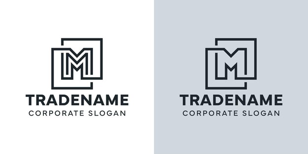 Letra M moderna con logotipo de doble cuadrado para negocios con la inicial M
