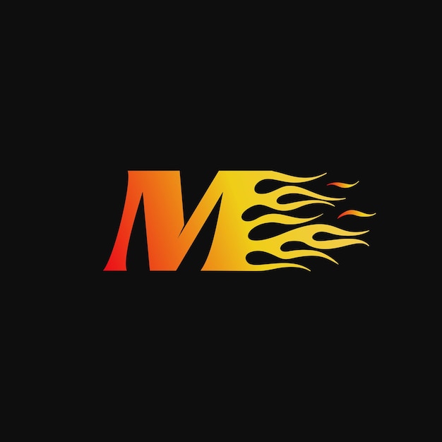 Letra M Plantilla de diseño de logotipo de llama ardiente