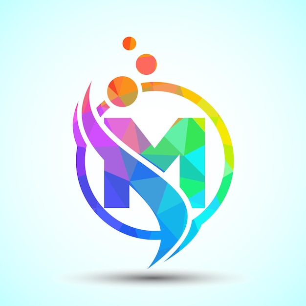La letra M poligonal con el concepto de diseño del logotipo de la biotecnología Swoosh Logotipo para la ciencia y la tecnología