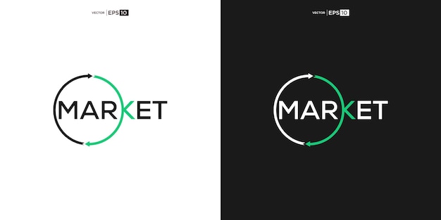 letra MARKET marca de palabra logotipo tipografía Un círculo rodeado de flechas que apuntan en todas direcciones