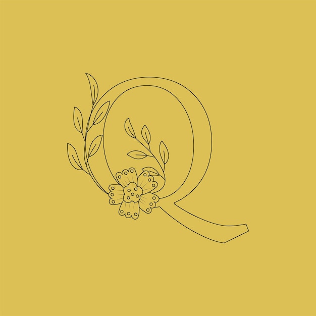 Letra mayúscula minimalista botánica Q Letra inicial Logotipos femeninos