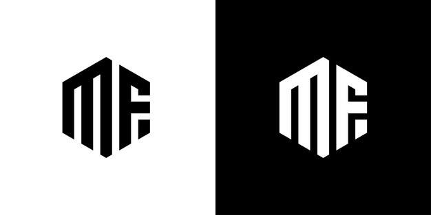 Letra MF Polígono Hexagonal Diseño de logotipo profesional minimalista y moderno en blanco y negro