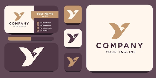 La letra minimalista Y con el concepto de halcón y el logotipo se utilizará para la identidad de marca de su empresa