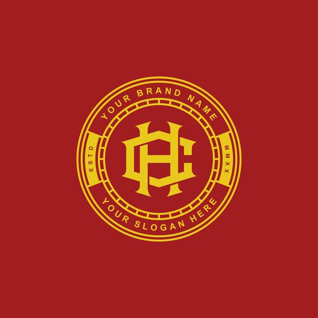 Letra de monograma CH o HC con insignia, interbloqueo, estilo clásico bueno para marca, ropa, ropa
