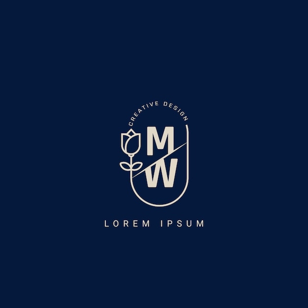 Letra MW o logotipo creativo WM con concepto floral de belleza en el vector premium