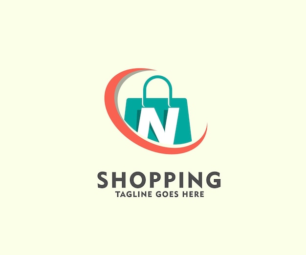 Letra N Bolsa naranja aislada para la plantilla de diseño de logotipo de tienda en línea Diseño de ilustración de icono de vector de logotipo de compras Icono de bolsa de compras para logotipo de empresa de tienda en línea Ilustración de vector de logotipo de tienda en línea