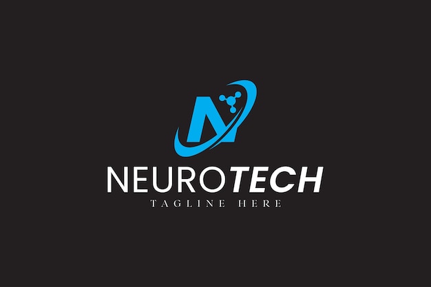 letra N con línea de anillo átomo neurona diseño de logotipo moderno para tecnología salud y compañía médica