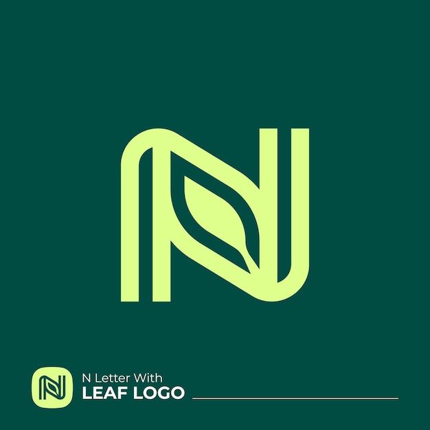 Letra N minimalista con logotipo de hoja media