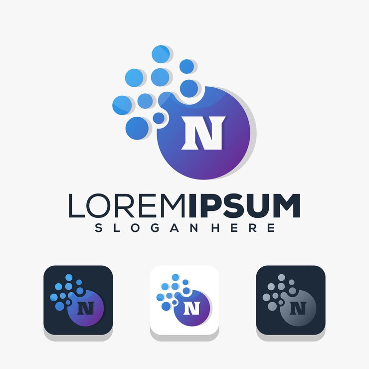 Vector letra n moderna con diseño de logotipo de puntos