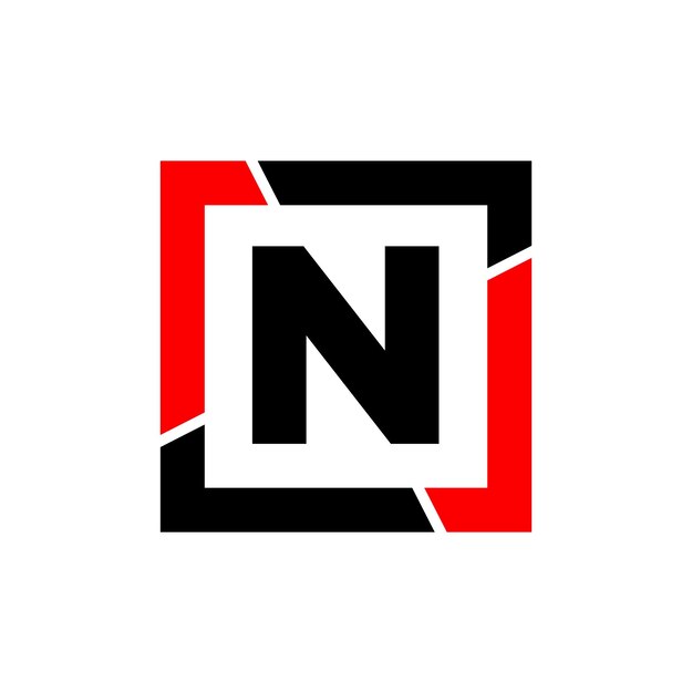 Letra N con monograma de marco negro rojo Icono de empresa N