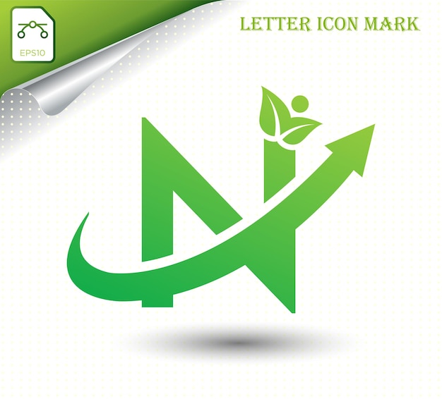 Letra N natural con plantilla de diseño de logotipo ecológico