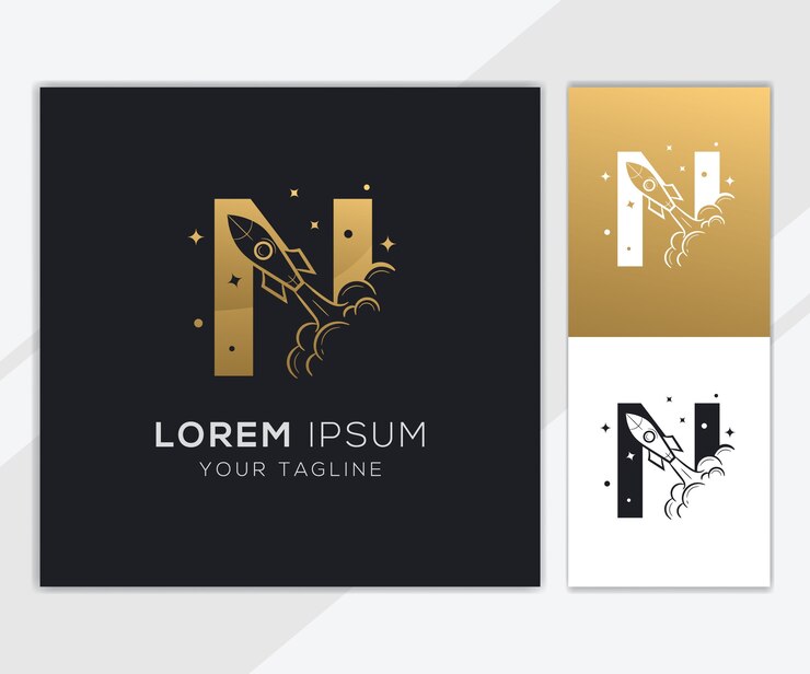 Vector letra n con plantilla de logotipo de cohete abstracto de lujo