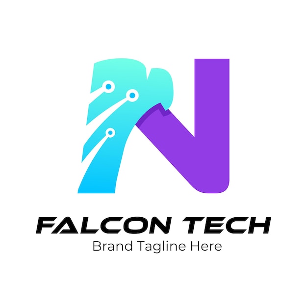 Letra N Tech Eagle Logotipo para tecnología de innovación y negocios digitales