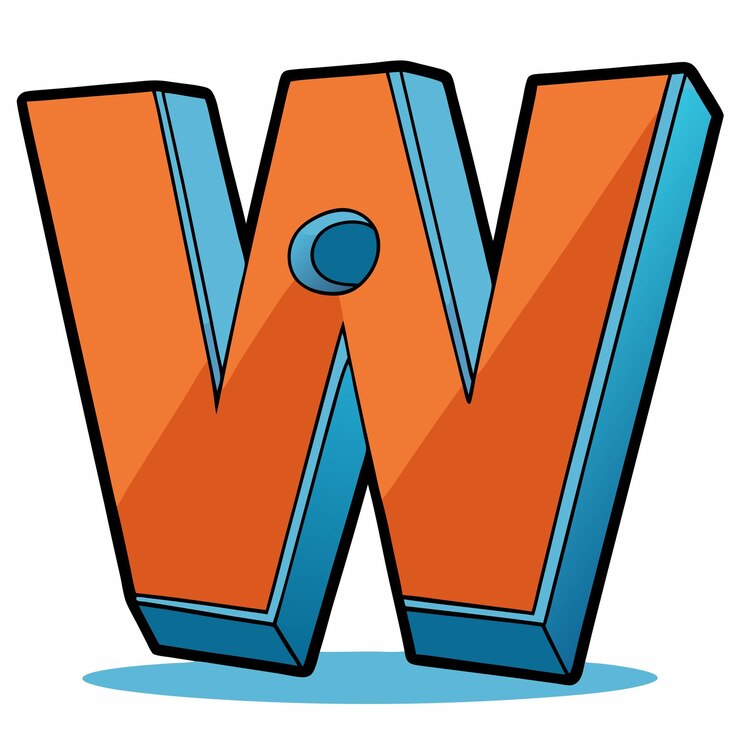 Vector una letra naranja grande w está por encima de una letra azul y naranja w