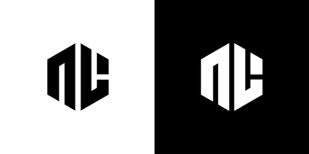 Letra nl polígono diseño de logotipo minimalista y profesional hexagonal sobre fondo blanco y negro