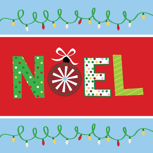 Letra noel con lámpara de decoración, color rojo y verde, ilustración vectorial