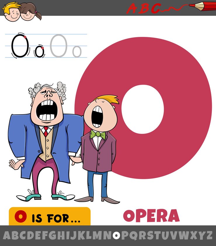 Vector letra o del alfabeto con personajes de cantantes de ópera